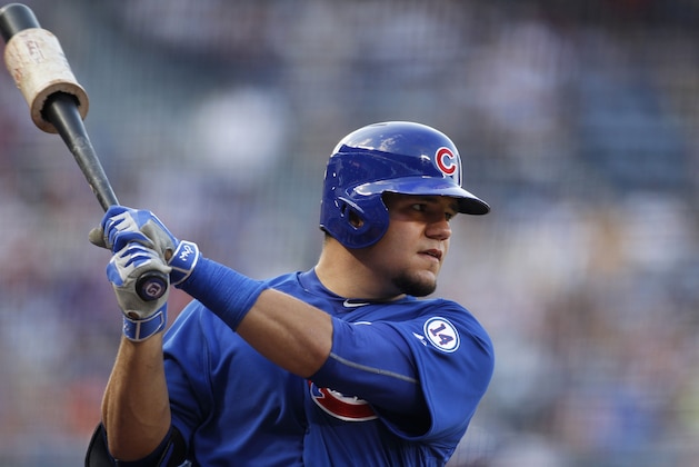 Chicago Cubs' Kyle Schwarber prepares for an at bat in the first inning of a baseball game against the Atlanta Braves, Friday, July 17, 2015, in Atlanta. (AP Photo/Brett Davis)