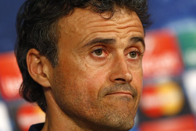 Barcelona's head coach Luis Enrique Martinez attends a new conference at the Allianz Arena in Munich, southern Germany, Monday, May 11, 2015. FC Bayern Munich will play against FC Barcelona in a second leg semifinal Champions League soccer match on Tuesday. (AP Photo/Matthias Schrader) Barcelona's head coach Luis Enrique Martinez attends a new conference at the Allianz Arena in Munich, southern Germany, Monday, May 11, 2015. FC Bayern Munich will play against FC Barcelona in a second leg semifinal Champions League soccer match on Tuesday. (AP Photo/Matthias Schrader)