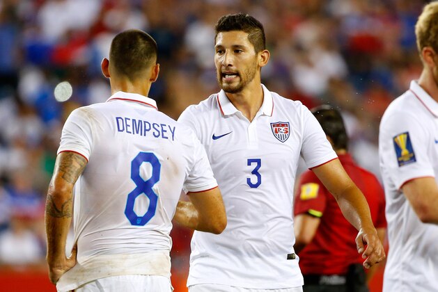 Jul 10, 2015; Foxborough, MA, USA; United States defender Omar Gonzalez (3) during the second half of a CONCACAF Gold Cup group play game against Haiti at Gillette Stadium. Mandatory Credit: Winslow Townson-USA TODAY Sports