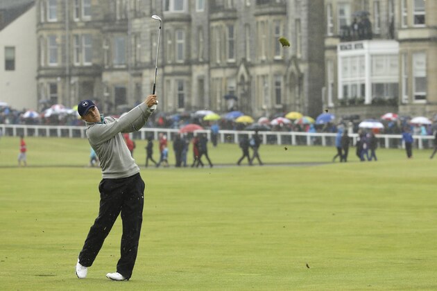 United States’ Jordan Spieth plays from the first fairway during the final round at the British Open Golf Championship at the Old Course, St. Andrews, Scotland, Monday, July 20, 2015. (AP Photo/David J. Phillip)