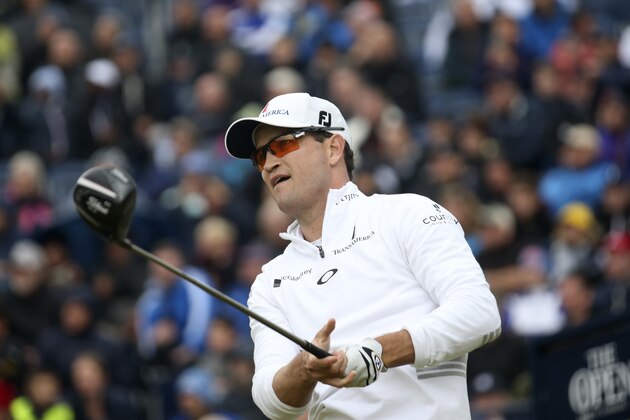 United States’ Zach Johnson drives a ball from the 17th tee during the final round at the British Open Golf Championship at the Old Course, St. Andrews, Scotland, Monday, July 20, 2015. (AP Photo/Peter Morrison)