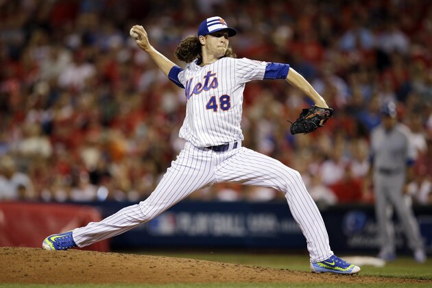National League's Jacob deGrom, of the New York Mets, during the sixth inning of the MLB All-Star baseball game, Tuesday, July 14, 2015, in Cincinnati. (AP Photo/John Minchillo)