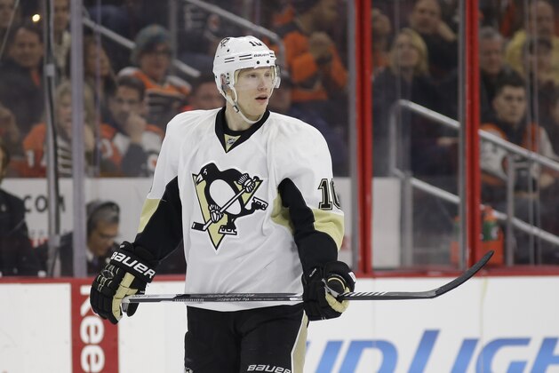 Pittsburgh Penguins' Christian Ehrhoff in action during an NHL hockey game against the Philadelphia Flyers, Tuesday, Jan. 20, 2015, in Philadelphia. (AP Photo/Matt Slocum) Pittsburgh Penguins' Christian Ehrhoff in action during an NHL hockey game against the Philadelphia Flyers, Tuesday, Jan. 20, 2015, in Philadelphia. (AP Photo/Matt Slocum)