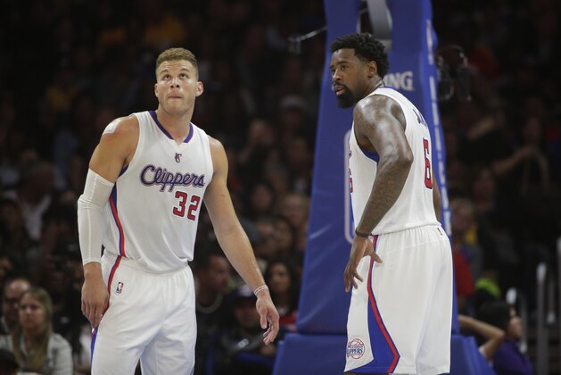 Los Angeles Clippers' Blake Griffin, left, and DeAndre Jordan stand on the court during the first half of an NBA basketball game against the Los Angeles Lakers, Tuesday, April 7, 2015, in Los Angeles. (AP Photo/Jae C. Hong) Los Angeles Clippers' Blake Griffin, left, and DeAndre Jordan stand on the court during the first half of an NBA basketball game against the Los Angeles Lakers, Tuesday, April 7, 2015, in Los Angeles. (AP Photo/Jae C. Hong)
