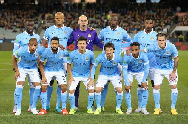 MELBOURNE, AUSTRALIA - JULY 21: Manchester City pose during the International Champions Cup friendly match between Manchester City and AS Roma at the Melbourne Cricket Ground on July 21, 2015 in Melbourne, Australia.  (Photo by Quinn Rooney/Getty Images)