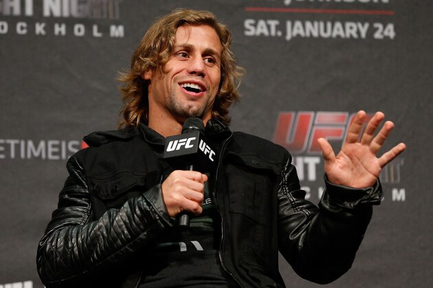 STOCKHOLM, SWEDEN - JANUARY 23:  Urijah Faber interacts with fans during a Q&A session before UFC Fight Night Weigh-ins at the Hovet Arena on January 23, 2015 in Stockholm, Sweden. (Photo by Josh Hedges/Zuffa LLC/Zuffa LLC via Getty Images)