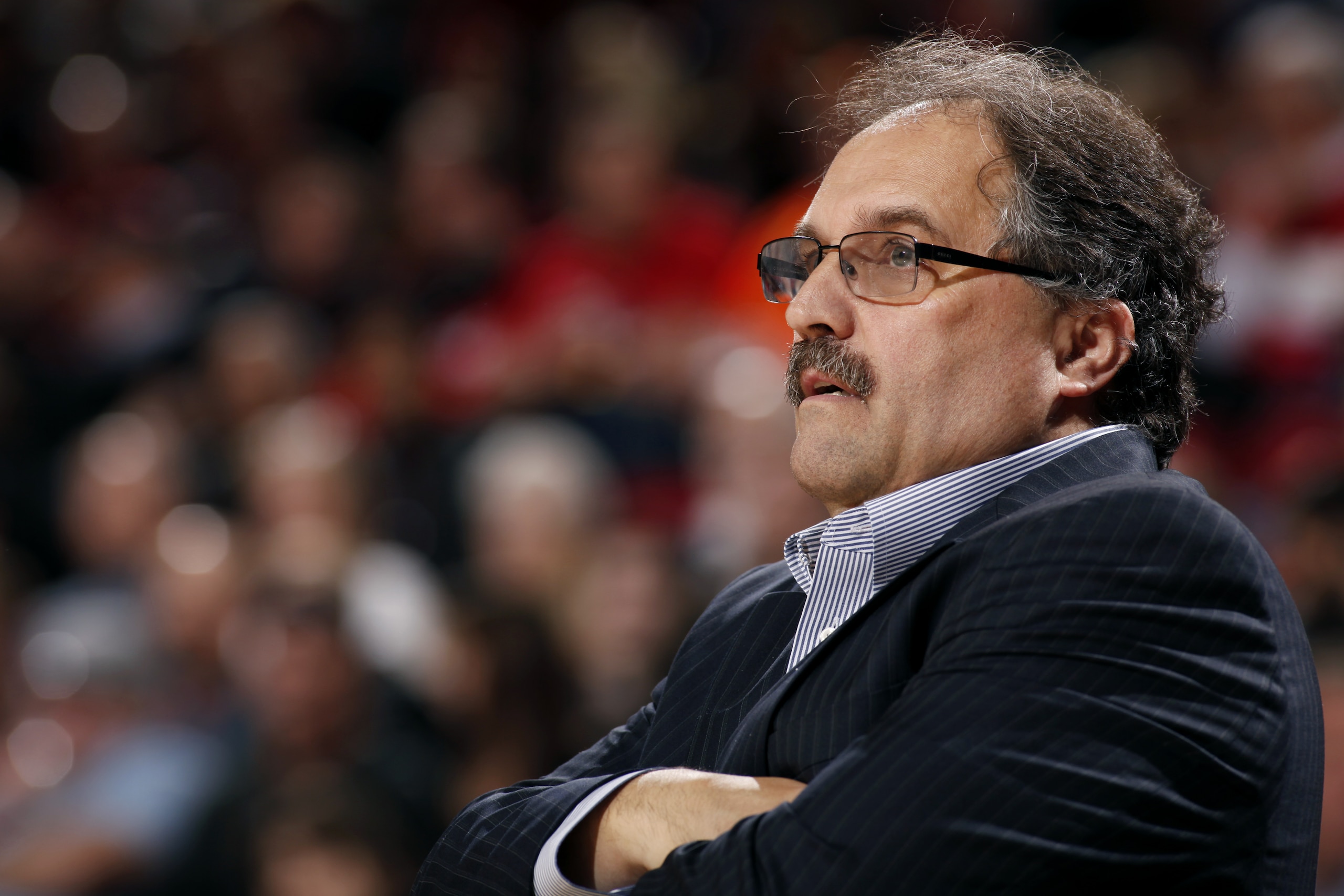 PORTLAND, OR - MARCH 13: Stan Van Gundy of the Detroit Pistons stands on the court during a game against Portland Trail Blazers on March 13, 2015 at the Moda Center Arena in Portland, Oregon. NOTE TO USER: User expressly acknowledges and agrees that, by downloading and or using this photograph, user is consenting to the terms and conditions of the Getty Images License Agreement. Mandatory Copyright Notice: Copyright 2015 NBAE (Photo by Cameron Browne/NBAE via Getty Images)