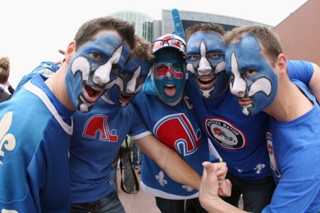 NEWARK, NJ - APRIL 10:  Members of the 'Nordiques Nation' converge on Prudential Center prior to the game between the New Jersey Devils and the Boston Bruins on April 10, 2011 in Newark, New Jersey.  (Photo by Bruce Bennett/Getty Images)