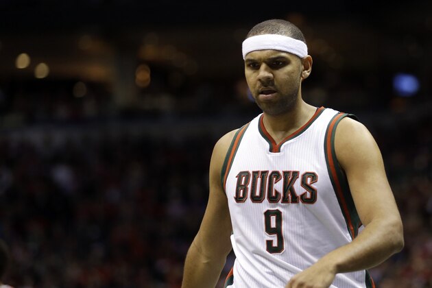 Milwaukee Bucks' Jared Dudley looks to the ground during Game 4 of an NBA basketball first-round playoff series against the Chicago Bulls Saturday, April 25, 2015, in Milwaukee.