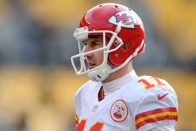 Kansas City Chiefs quarterback Alex Smith (11) warms up before an NFL football game against the Pittsburgh Steelers in Pittsburgh, Sunday, Dec. 21, 2014. (AP Photo/Don Wright)