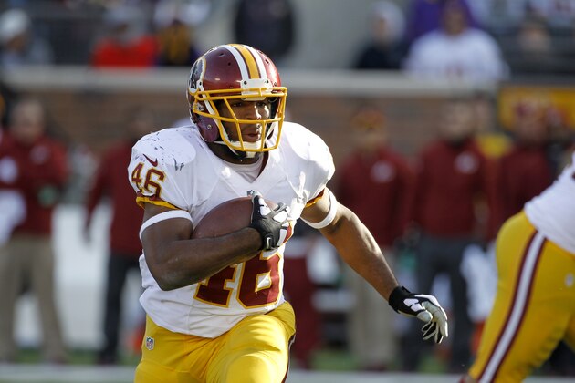 Washington Redskins running back Alfred Morris (46) carries the ball during the second half of an NFL football game against the Minnesota Vikings, Sunday, Nov. 2, 2014, in Minneapolis. (AP Photo/Ann Heisenfelt)