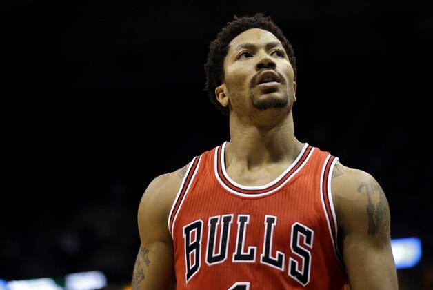 Chicago Bulls' Derrick Rose looks away during Game 4 of an NBA basketball first-round playoff series against the Milwaukee Bucks Saturday, April 25, 2015, in Milwaukee.
