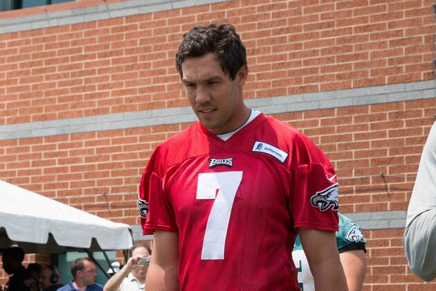 May 28, 2015; Philadelphia, PA, USA; Philadelphia Eagles quarterback Sam Bradford (7) takes the field during OTA's at the NovaCare Complex. Mandatory Credit: Bill Streicher-USA TODAY Sports