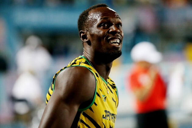 NASSAU, BAHAMAS - MAY 02:  Usain Bolt of Jamaica looks on after the final of the menÂs 4 x 100 metres  on day one of the IAAF World Relays at Thomas Robinson Stadium on May 2, 2015 in Nassau, Bahamas.  (Photo by Streeter Lecka/Getty Images for IAAF)
