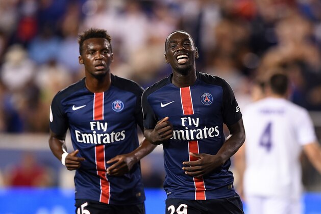 PSG's forward Jean-Kevin Augustin (R) celebrates after scoring against Fiorentina during their International Champions Cup match at the Red Bull Arena in Harrison, New Jersey, on July 21, 2015. PSG defeated Fiorentina 4-2. AFP PHOTO/JEWEL SAMAD        (Photo credit should read JEWEL SAMAD/AFP/Getty Images)