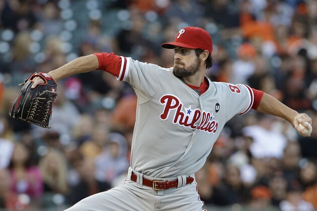 Philadelphia Phillies pitcher Cole Hamels throws against the San Francisco Giants during the first inning of a baseball game in San Francisco, Friday, July 10, 2015. (AP Photo/Jeff Chiu)