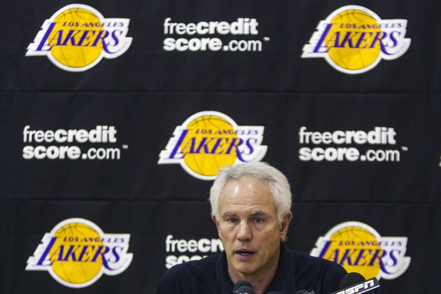 Los Angeles Lakers general manager Mitch Kupchak speaks during an NBA basketball news conference in El Segundo, Calif., Friday, Nov. 9, 2012. Kupchak announced that the Lakers fired coach Mike Brown on Friday after a 1-4 start to his second season in charge. (AP Photo/Damian Dovarganes)