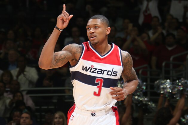 WASHINGTON, DC - MAY 15: Bradley Beal #3 of the Washington Wizards during the game against the Atlanta Hawks in Game Six of the Eastern Conference Semifinals of the 2015 NBA Playoffs at the Verizon Center on May 15, 2015 in Washington, DC. NOTE TO USER: User expressly acknowledges and agrees that, by downloading and or using this photograph, User is consenting to the terms and conditions of the Getty Images License Agreement. (Photo by Ned Dishman/NBAE via Getty Images)