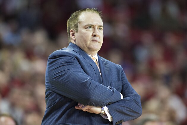 FAYETTEVILLE, AR - JANUARY 27:  Head coach Donnie Tyndall of the Tennessee Volunteers watches his team during a game against the Arkansas Razorbacks at Bud Walton Arena on January 27, 2015 in Fayetteville, Arkansas.  The Razorbacks defeated the Volunteers 69-64.  (Photo by Wesley Hitt/Getty Images)
