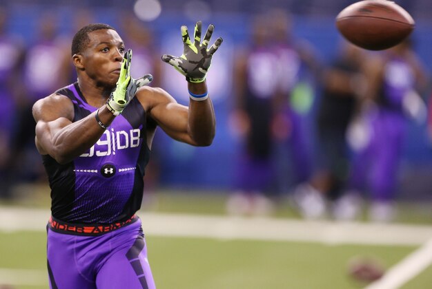 Feb 23, 2015; Indianapolis, IN, USA; Stanford Cardinal defensive back Jordan Richards catches a pass in a work out drill during the 2015 NFL Combine at Lucas Oil Stadium. Mandatory Credit: Brian Spurlock-USA TODAY Sports