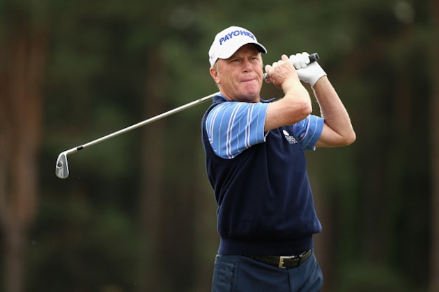 SUNNINGDALE, ENGLAND - JULY 23:  Jeff Sluman of the USA plays his second shot on the second hole during the first round of The Senior Open Championship at Sunningdale Golf Club on July 23, 2015 in Sunningdale, England.  (Photo by Andrew Redington/Getty Images)