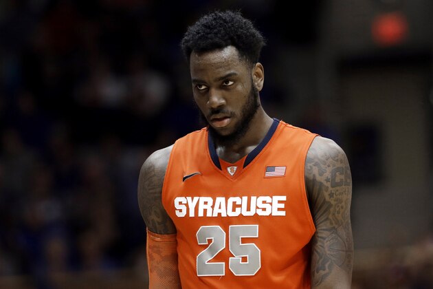 Syracuse's Rakeem Christmas leaves the court after fouling out during the second half of an NCAA college basketball game against Duke in Durham, N.C., Saturday, Feb. 28, 2015. Duke won 73-54. (AP Photo/Gerry Broome)