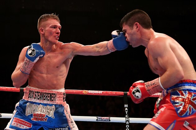 LONDON, ENGLAND - MAY 30:  Nick Blackwell of England lands a punch on John Ryder of England during their British Middleweight Championship fight at The O2 Arena on May 30, 2015 in London, England.  (Photo by Ben Hoskins/Getty Images)
