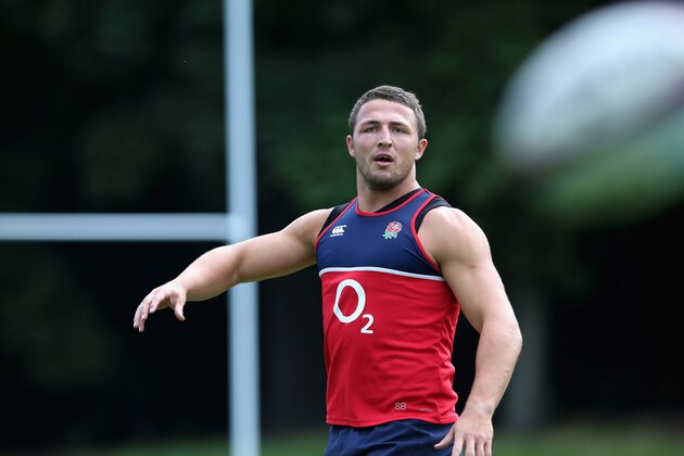 BAGSHOT, ENGLAND - JULY 08:  Sam Burgess looks on during the England training session held at Pennyhill Park on July 8, 2015 in Bagshot, England.  (Photo by David Rogers/Getty Images)
