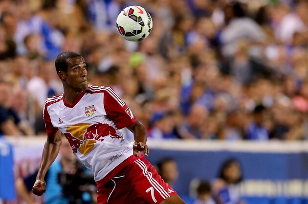HARRISON, NJ - JULY 22: Roy Miller #7 of New York Red Bulls tries to keep the ball in play in the second half against Chelsea during the International Champions Cup at Red Bull Arena on July 22, 2015 in Harrison, New Jersey.The New York Red Bulls defeated Chelsea 4-2. (Photo by Elsa/Getty Images) HARRISON, NJ - JULY 22: Roy Miller #7 of New York Red Bulls tries to keep the ball in play in the second half against Chelsea during the International Champions Cup at Red Bull Arena on July 22, 2015 in Harrison, New Jersey.The New York Red Bulls defeated Chelsea 4-2. (Photo by Elsa/Getty Images)