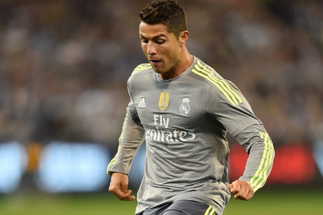 Cristiano Ronaldo of Real Madrid attempts to control the ball during their International Championship Cup soccer match against Manchester City in Melbourne, Australia, Friday, July 24, 2015. (AP Photo/Theo Karanikos)