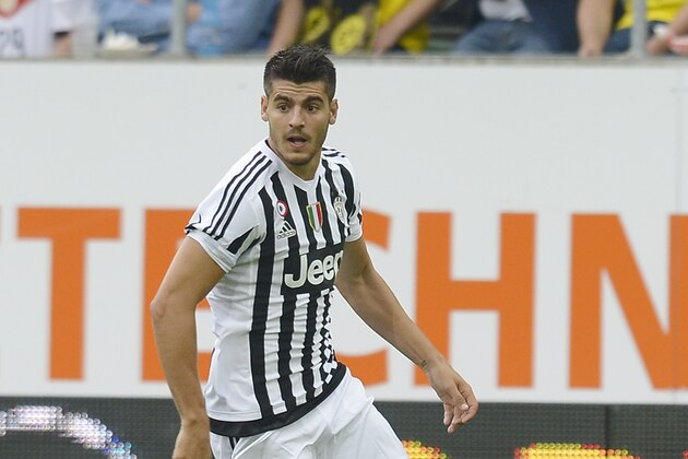 ST GALLEN, SWITZERLAND - JULY 25: Alvaro Morata of Juventus controls the ball during the friendly match between Juventus and Borussia Dortmund on July 25, 2015 in St Gallen, Switzerland.  (Photo by Daniel Kopatsch/Getty Images)