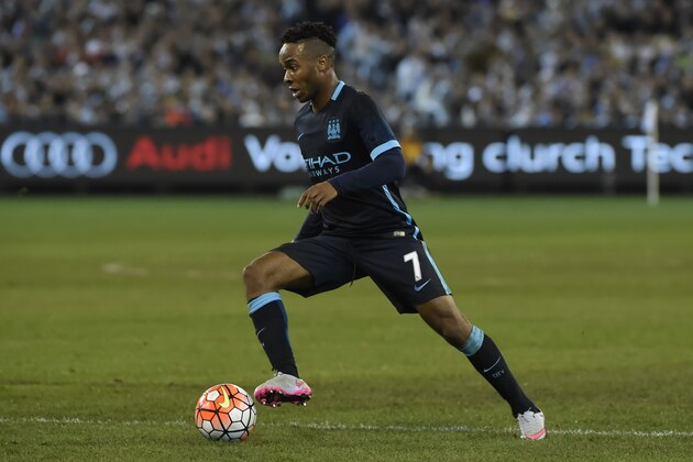 Raheem Stirling of Manchester City plays during the International Champions Cup football match between English Premier League team Manchester City and Spanish side Real Madrid in Melbourne on July 24, 2015. AFP PHOTO / Mal FAIRCLOUGH -- IMAGE RESTRICTED TO EDITORIAL USE - STRICTLY NO COMMERCIAL USE------        (Photo credit should read MAL FAIRCLOUGH/AFP/Getty Images)