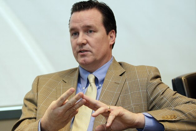 In this photo taken Thursday, March 10, 2011, Buffalo Sabres president Ted Black speaks during an interview in Buffalo, N.Y. (AP Photo/David Duprey)