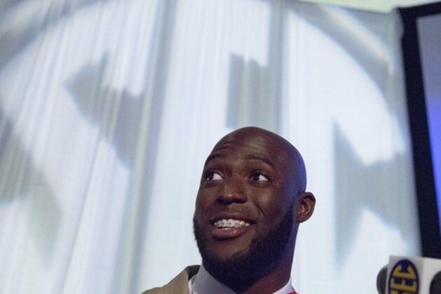 LSU running back Leonard Fournette speaks to the media at the Southeastern Conference NCAA college football media days, Thursday, July 16, 2015, in Hoover, Ala. (AP Photo/Brynn Anderson)