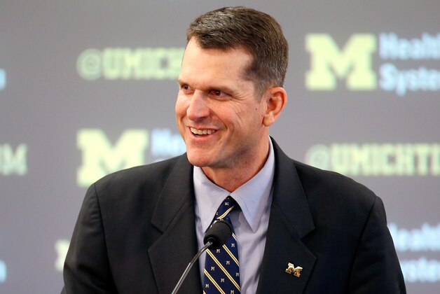 ANN ARBOR, MI - DECEMBER 30: Jim Harbaugh speaks as he is introduced as the new Head Coach of the University of Michigan football team at the Junge Family Champions Center on December 30, 2014 in Ann Arbor, Michigan. (Photo by Gregory Shamus/Getty Images) ANN ARBOR, MI - DECEMBER 30: Jim Harbaugh speaks as he is introduced as the new Head Coach of the University of Michigan football team at the Junge Family Champions Center on December 30, 2014 in Ann Arbor, Michigan. (Photo by Gregory Shamus/Getty Images)