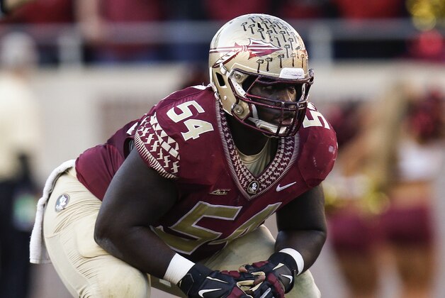 TALLAHASSEE, FL - NOVEMBER 29: Right Guard Tre Jackson #54 of the Florida State Seminoles during the game against the University of Florida Gators at Doak Campbell Stadium on Bobby Bowden Field on November 29, 2014 in Tallahassee, Florida. Third-ranked Florida State defeated University of Florida 24-19. (Photo by Don Juan Moore/Getty Images)