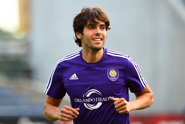 Jul 22, 2015; Bridgeview, IL, USA; Orlando City FC midfielder Kaka (10) smiles prior to the game against the Chicago Fire at Toyota Park. Mandatory Credit: Mike DiNovo-USA TODAY Sports