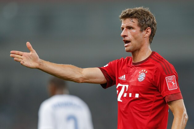 SHANGHAI, CHINA - JULY 21:  Thomas Mueller of FC Bayern Muenchen looks on during the international friendly match between FC Bayern Muenchen and Inter Milan of the Audi Football Summit 2015 at Shanghai Stadium on July 21, 2015 in Shanghai, China.  (Photo by Lintao Zhang/Getty Images)