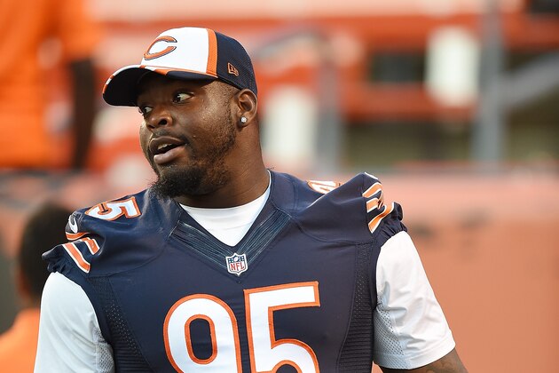 CLEVELAND, OH - AUGUST 28:  Ego Ferguson #95 of the Chicago Bears looks on during warmups prior to the preseason game against the Cleveland Browns at FirstEnergy Stadium on August 28, 2014 in Cleveland, Ohio.  (Photo by Joe Sargent/Getty Images)
