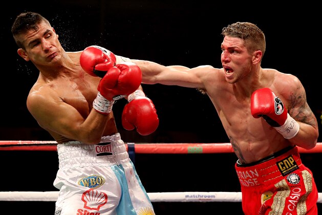 SHEFFIELD, ENGLAND - OCTOBER 26:  Brian Rose (R) in action with Javier Maciel during their Final Eliminator for WBO World Light Middleweight Championship bout at Motorpoint Arena on October 26, 2013 in Sheffield, England.  (Photo by Scott Heavey/Getty Images)