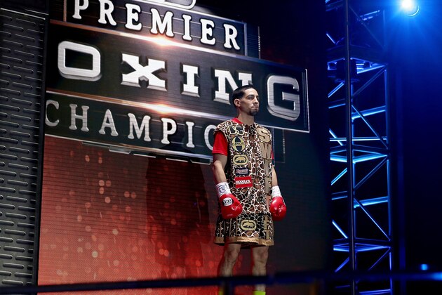 NEW YORK, NY - APRIL 11:  Danny Garcia enters before his fight with Lamont Peterson during the Premier Boxing Champions Middleweight bout at Barclays Center on April 11, 2015 in the Brooklyn borough of  New York City.  (Photo by Elsa/Getty Images)