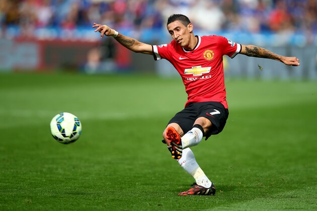LEICESTER, ENGLAND - SEPTEMBER 21:  Angel di Maria of Manchester United in action during the Barclays Premier League match between Leicester City and Manchester United at The King Power Stadium on September 21, 2014 in Leicester, England.  (Photo by Clive Rose/Getty Images)