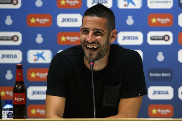 Espanyol's Spanish goalkeeper Kiko Casilla laughs during a press conference at the Power8 stadium in Cornella de Llobregat on July 17, 2015. The Catalan club announced today that Casilla signed a 6 millions euros (6,5 millions dollars) contract with Real Madrid CF.    AFP PHOTO/ QUIQUE GARCIA        (Photo credit should read QUIQUE GARCIA/AFP/Getty Images)