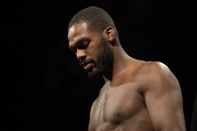 LAS VEGAS, NEVADA - JANUARY 02:  UFC light heavyweight champion Jon Jones steps on the scale during the UFC 182 weigh-ins at the MGM Grand Marquee Ballroom on January 2, 2015 in Las Vegas, Nevada. (Photo by Brandon Magnus/Zuffa LLC/Zuffa LLC via Getty Images)