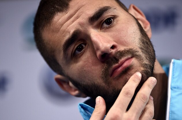 French forward Karim Benzema holds a press conference at the Stade de France stadium in Saint-Denis, north of Paris, on March 25, 2015 on the eve of a friendly football match between France and Brazil. AFP PHOTO / FRANCK FIFE        (Photo credit should read FRANCK FIFE/AFP/Getty Images)