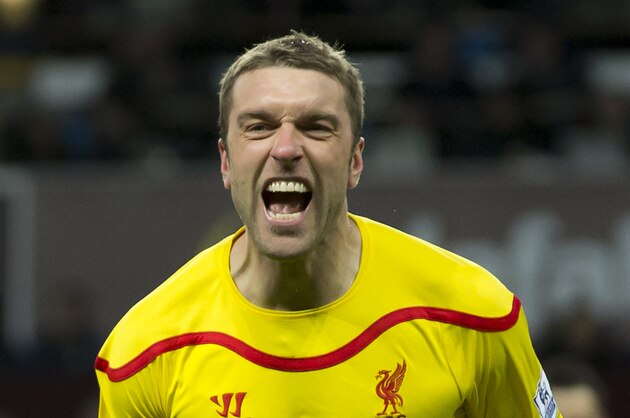 Liverpool's Rickie Lambert celebrates after scoring during the English Premier League soccer match between Aston Villa and Liverpool at Villa Park Stadium, Birmingham, England, Saturday Jan. 17, 2015. (AP Photo/Jon Super) Liverpool's Rickie Lambert celebrates after scoring during the English Premier League soccer match between Aston Villa and Liverpool at Villa Park Stadium, Birmingham, England, Saturday Jan. 17, 2015. (AP Photo/Jon Super)