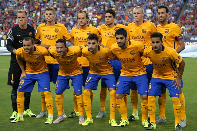 LANDOVER, MD - JULY 28: Barcelona FC poses for a team photo before playing Chelsea in the International Champions Cup North America at FedExField on July 28, 2015 in Landover, Maryland. Chelsea won in a penalty shootout. (Photo by Patrick Smith/Getty Images)