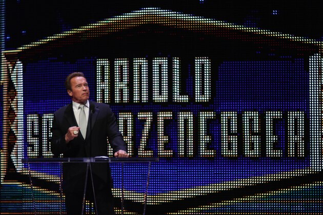Arnold Schwarzenegger is seen at the WWE Hall of Fame Ceremony, on Saturday, March 28, 2015 in San Jose, CA. Nine inductees were honored in the class of 2015, including actor and former California Governor Arnold Schwarzenegger. (Don Feria/AP Images for WWE) Arnold Schwarzenegger is seen at the WWE Hall of Fame Ceremony, on Saturday, March 28, 2015 in San Jose, CA. Nine inductees were honored in the class of 2015, including actor and former California Governor Arnold Schwarzenegger. (Don Feria/AP Images for WWE)