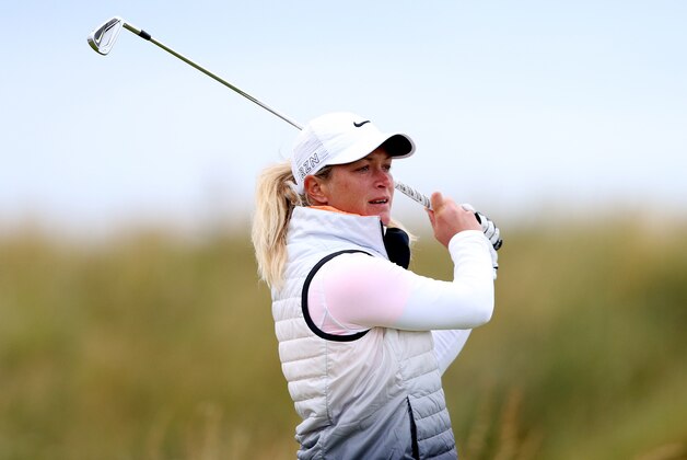 Suzann Pettersen of Norway tees off from the 6th during the second day of the Women's British Open golf championship on the Turnberry golf course in Turnberry, Scotland, Friday, July 31, 2015. (AP Photo/Scott Heppell)