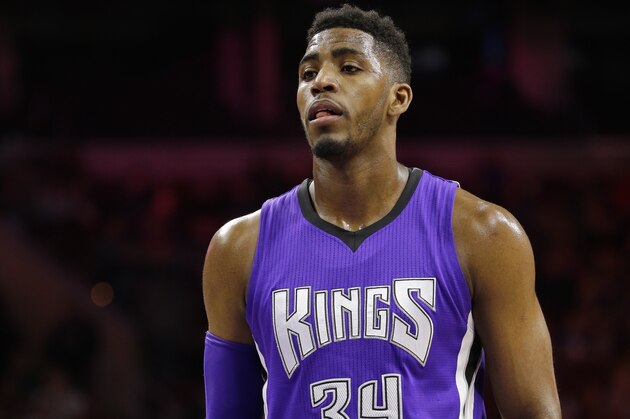 Sacramento Kings' Jason Thompson in action during an NBA basketball game against the Philadelphia 76ers, Friday, March 13, 2015, in Philadelphia. (AP Photo/Matt Slocum)
